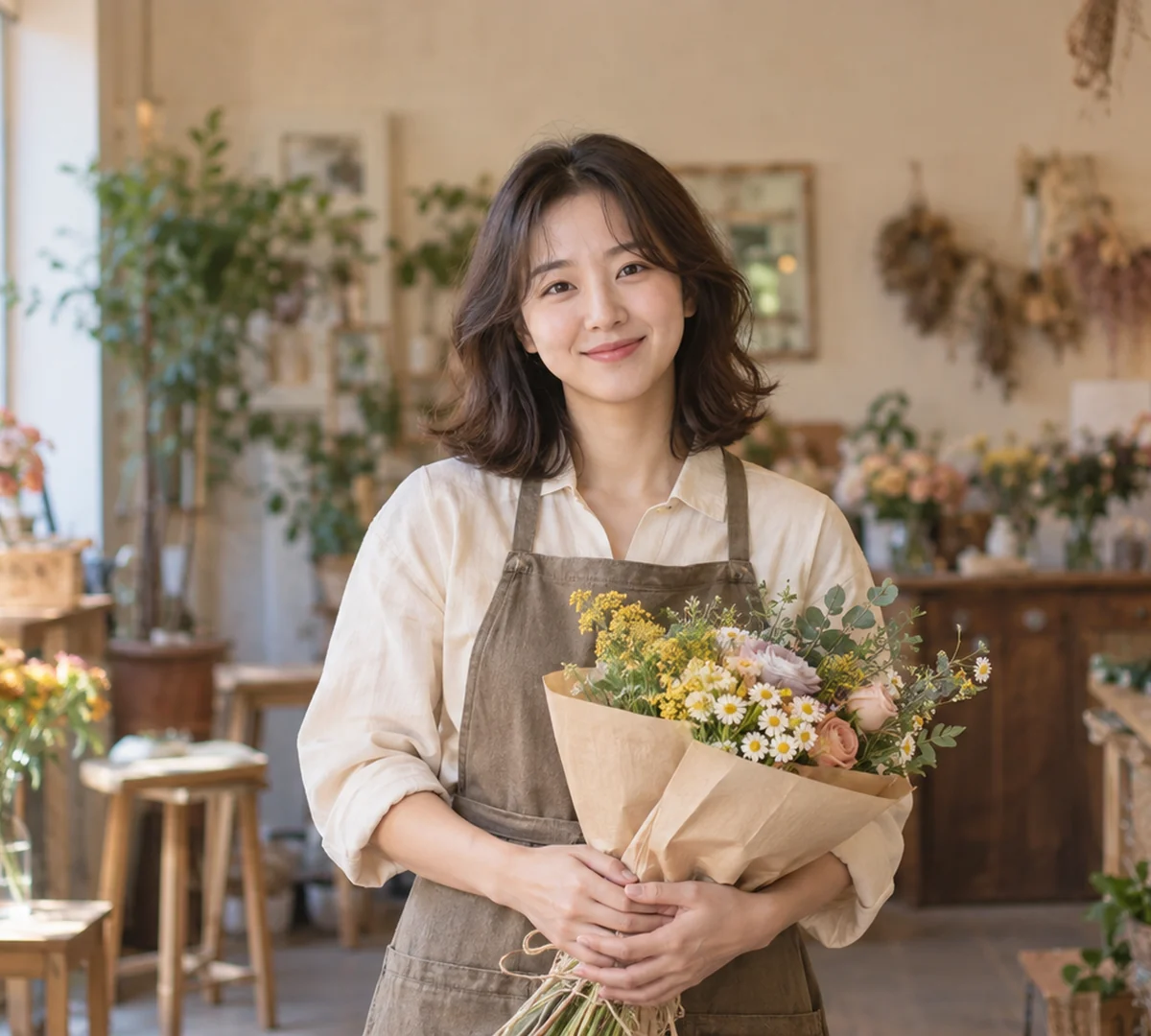 마산에서 꽃집을 하는 젊은 사장님이 가게 안에서 웃는 모습